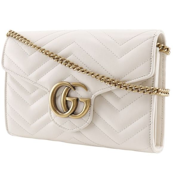 Gucci GG Marmont Chain Shoulder 2WAY Clutch 474575 Calf White Ladies Chain - Picture 2 of 10